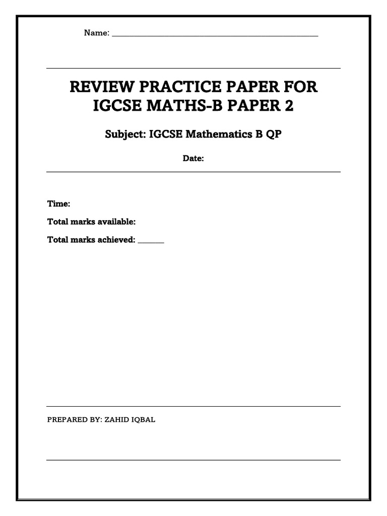 Review Practice Paper For Igcse Maths-B Paper 2 QP | PDF | Area | Triangle