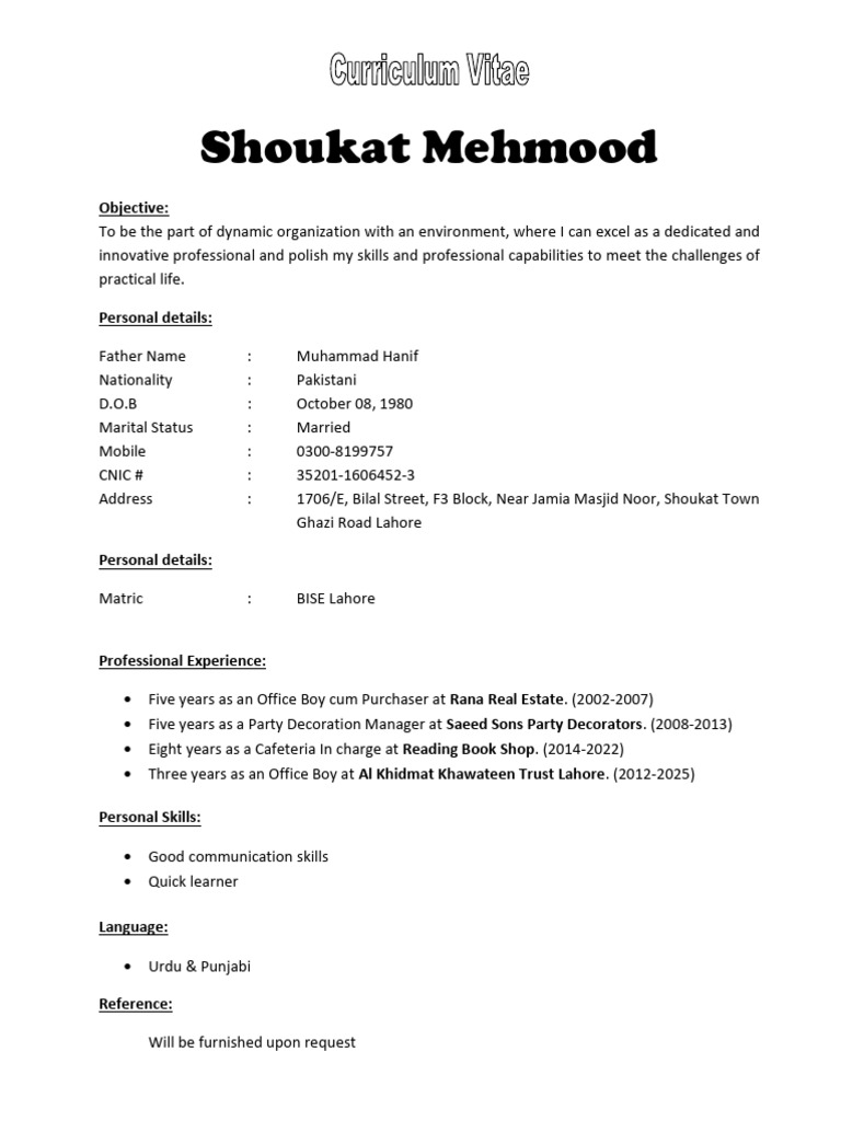 Shoukat Mehmood CV | PDF