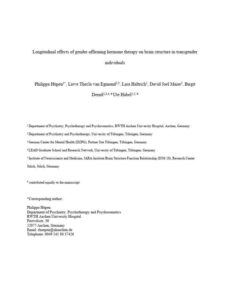 Longitudinal Effects of Gender-Affirming Hormone Therapy On Brain ...