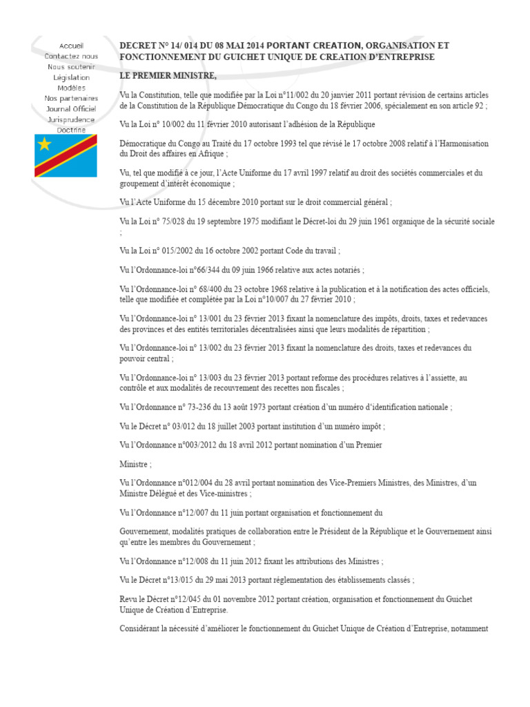 Decret #14 - 014 Du 08 Mai 2014 Portant Creation, Organisation Et ...
