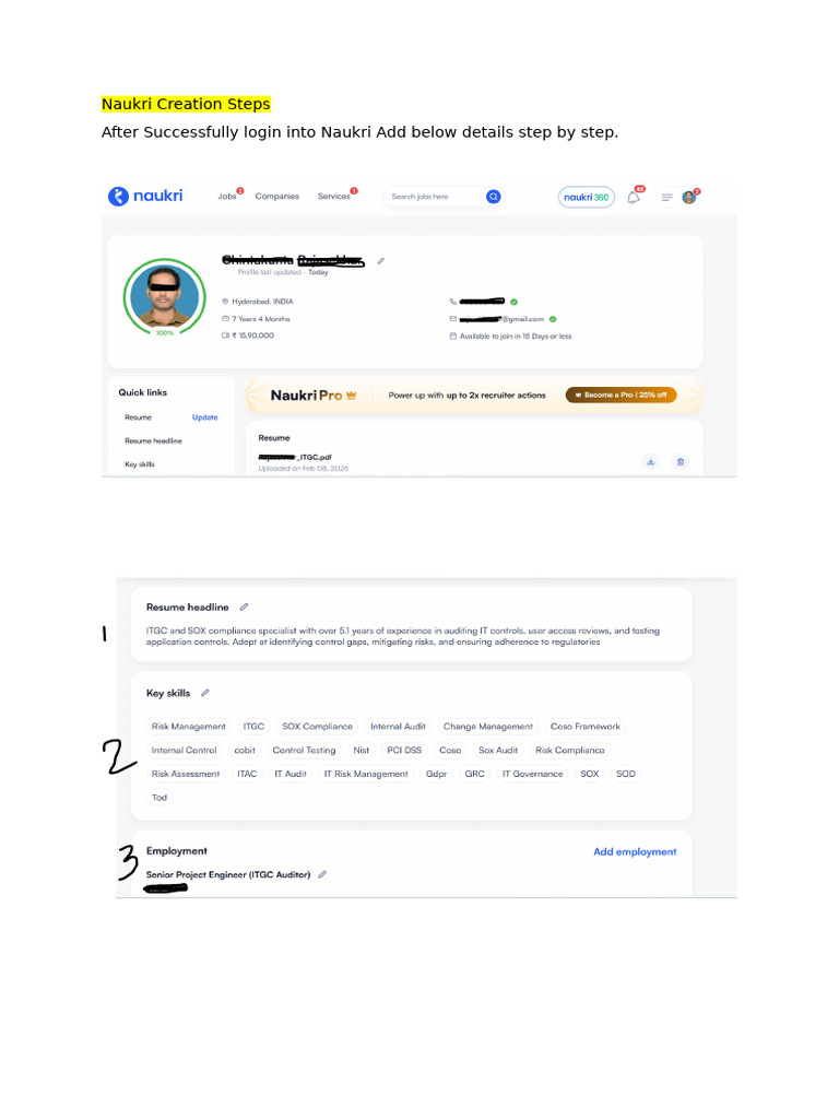 Naukri Update Steps | PDF