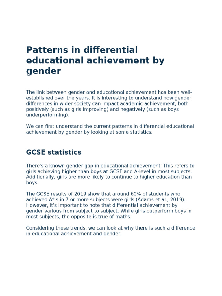 4.7 Patterns in Differential Educational Achievement by Gender | PDF