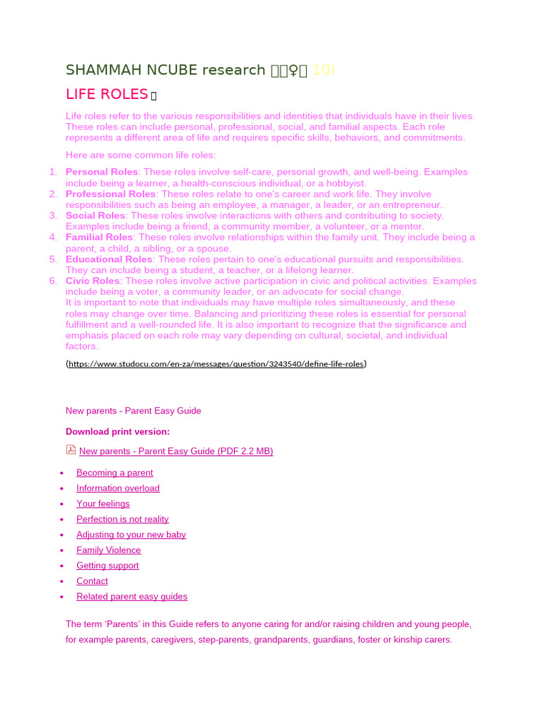 Life Roles 12 | PDF | Breastfeeding | Infants