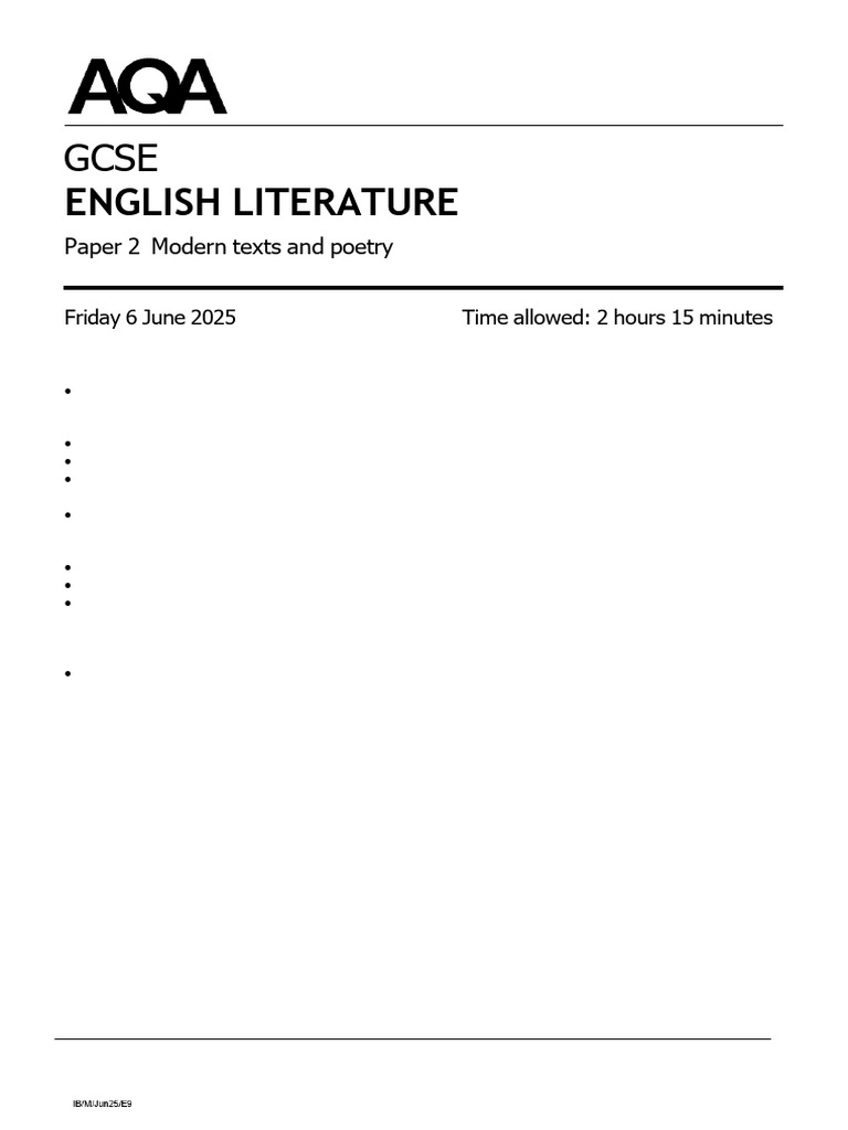 2025 June AQA GCSE English Literature Paper 2 | PDF | Poetry