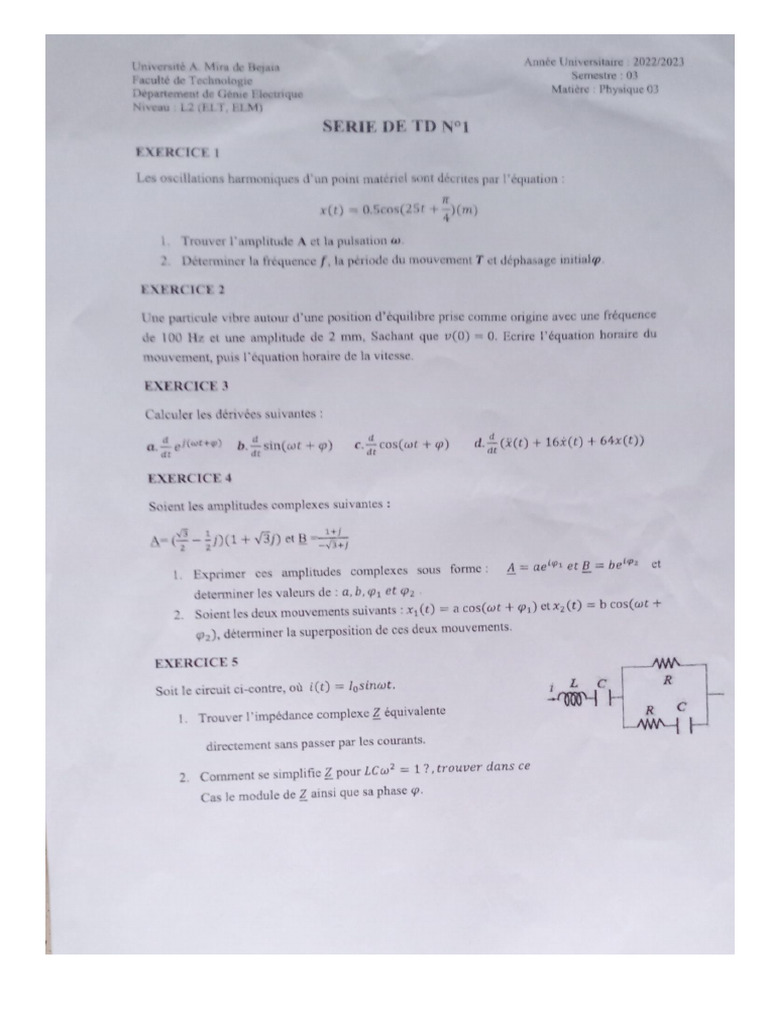 Série de TD 01 | PDF