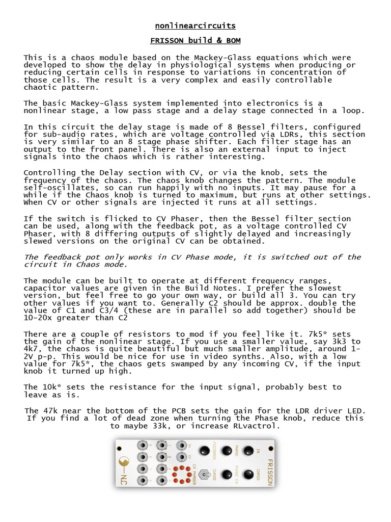 Frisson Build and Bom | PDF | Electronic Filter | Electromagnetism