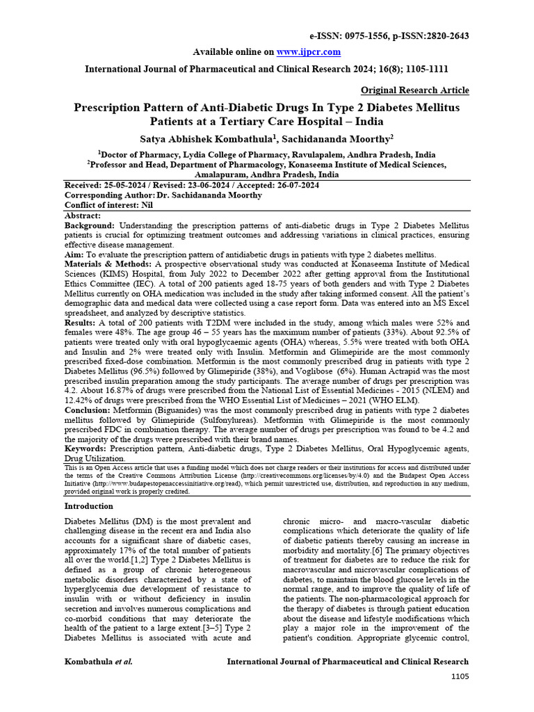 IJPCR, Vol 16, Issue 8, Article 179 | PDF | Diabetes | Clinical Medicine