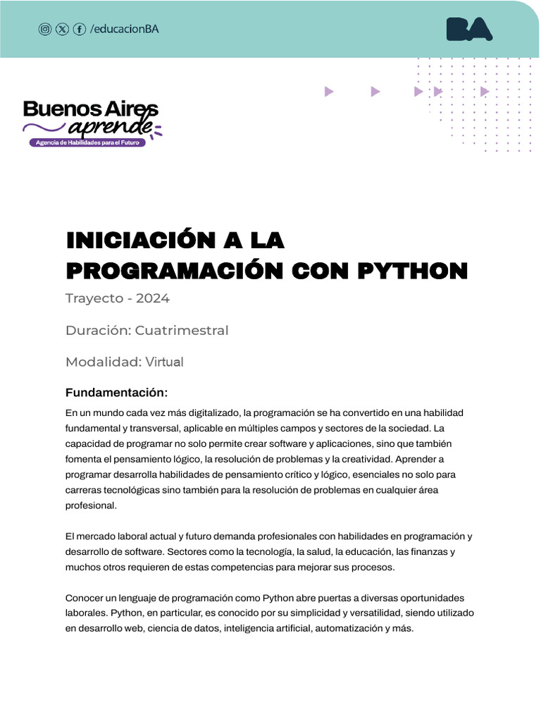 Programa _ INICIACION A LA PROGRAMACION CON PYTHON.docx | PDF | Python ...