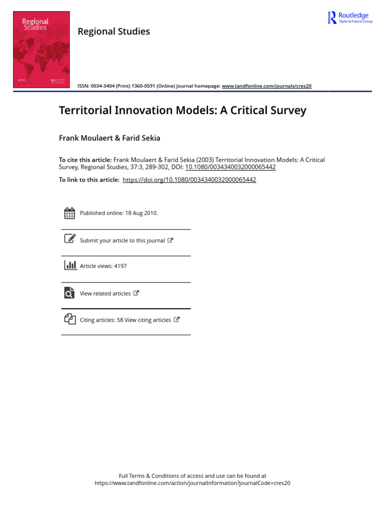 Territorial Innovation Models A Critical Survey | PDF | Innovation ...