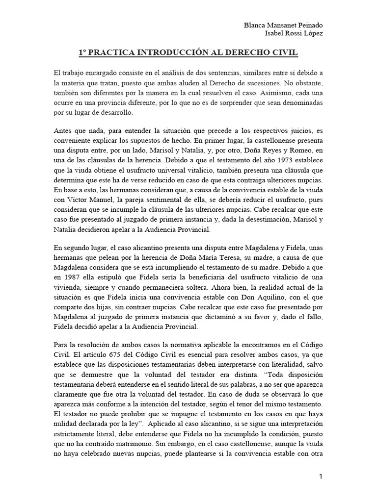 Práctica 1 Introduccion Al Derecho Civil | PDF | Apelación | Sentencia ...