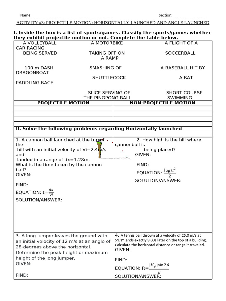 Activity 3 4TH Quarter | PDF | Projectiles | Applied And ...