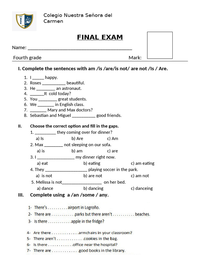 EXAMEN DE INGLES DE 4° de Primaria | PDF