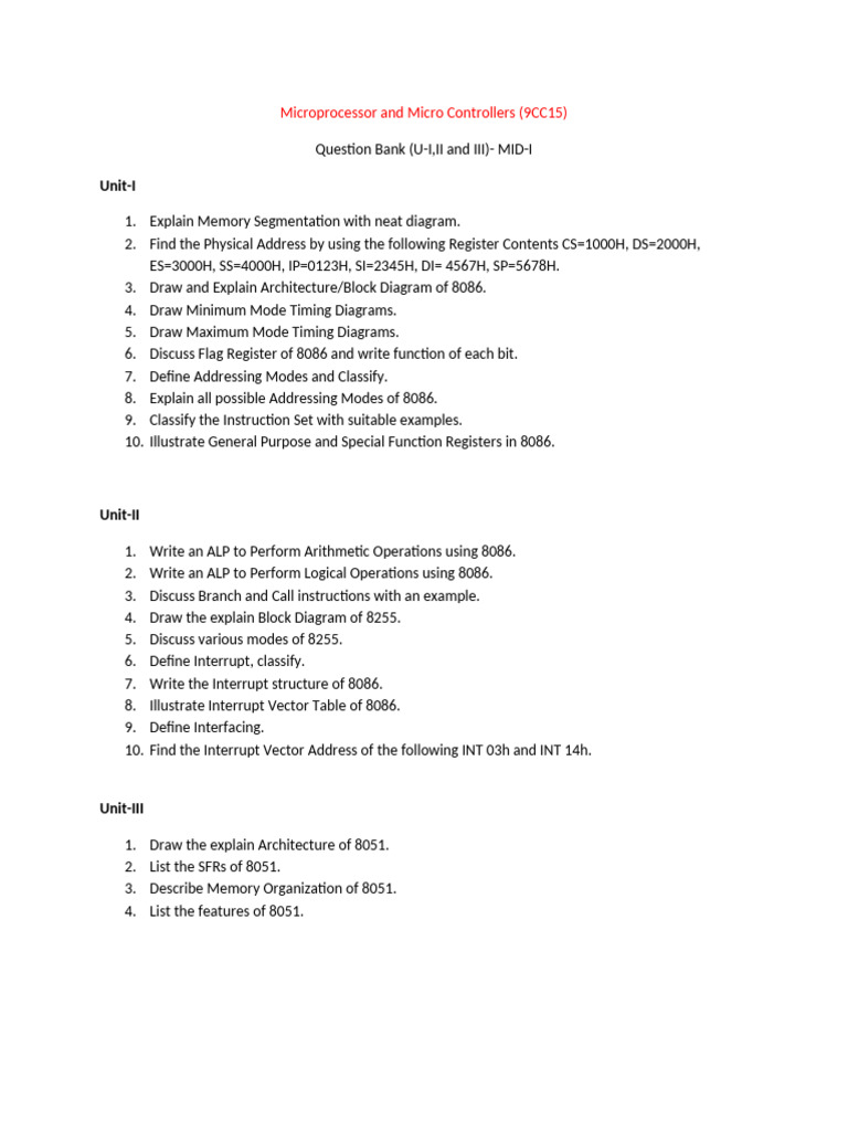 MPMC Question Bank-Draft | PDF