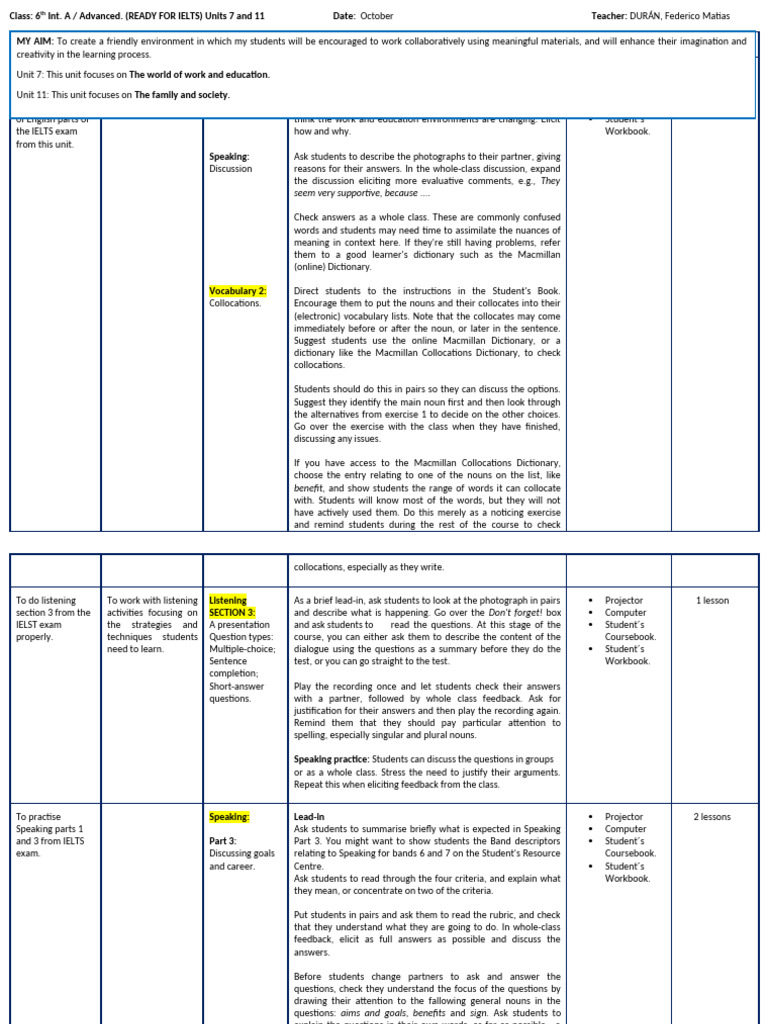 Class Plan August - 6th Int A and Advanced 2024 (Autoguardado) | PDF ...