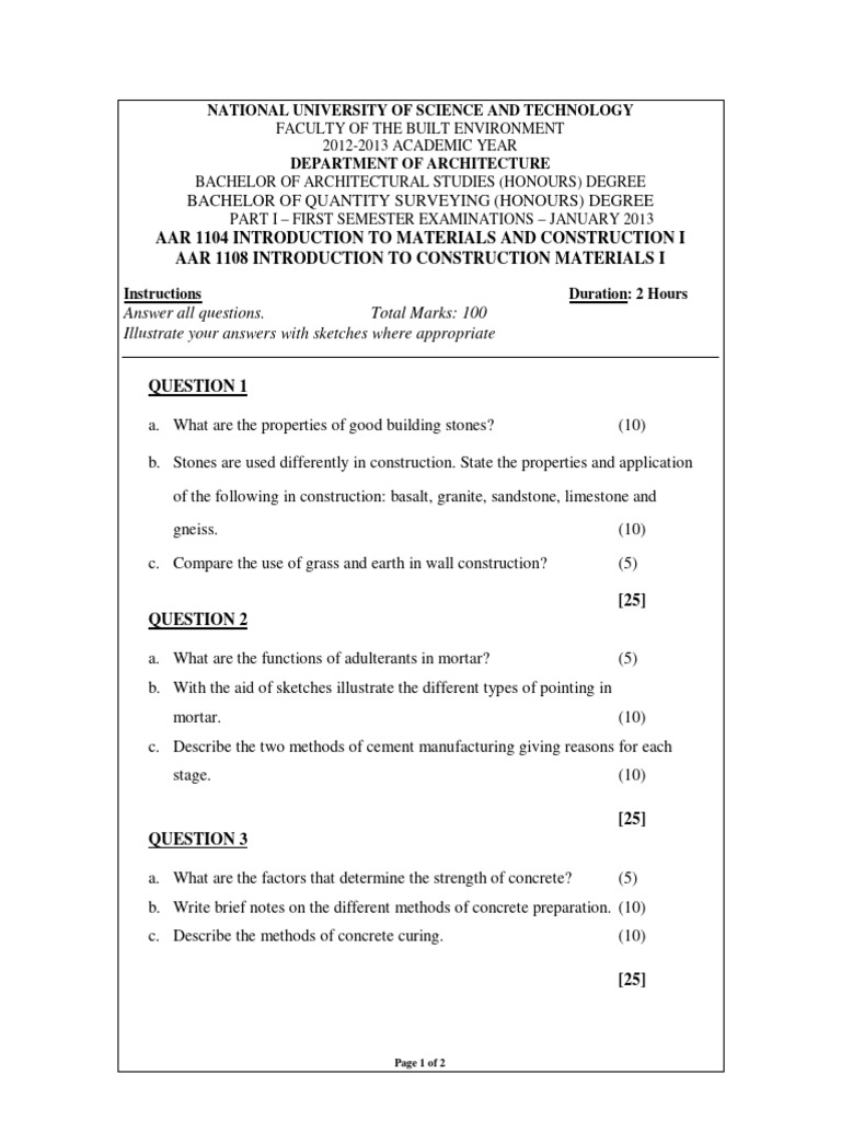 AAR1104201301 Introduction of Materials and Construction I | PDF ...