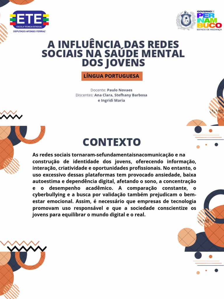 A Influência Das Redes Sociais Na Saúde Mental Dos Jovens (Redação 2dg ...