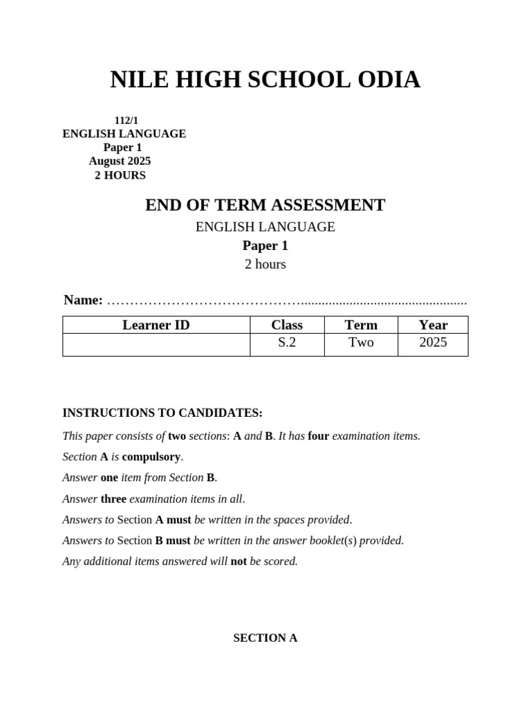 Nile S.2 End of Term Ii Eng Ass 2025 | PDF
