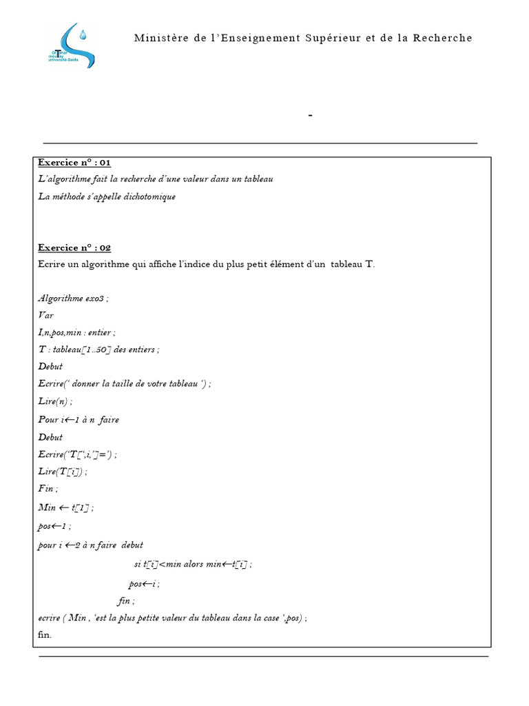 Corrigetd 1 | PDF | Algorithmes | Ingénierie informatique