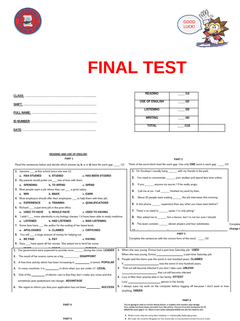 Final Test 6TH Todos Ready 2024 Draft - Fede | PDF | Stress (Biology ...