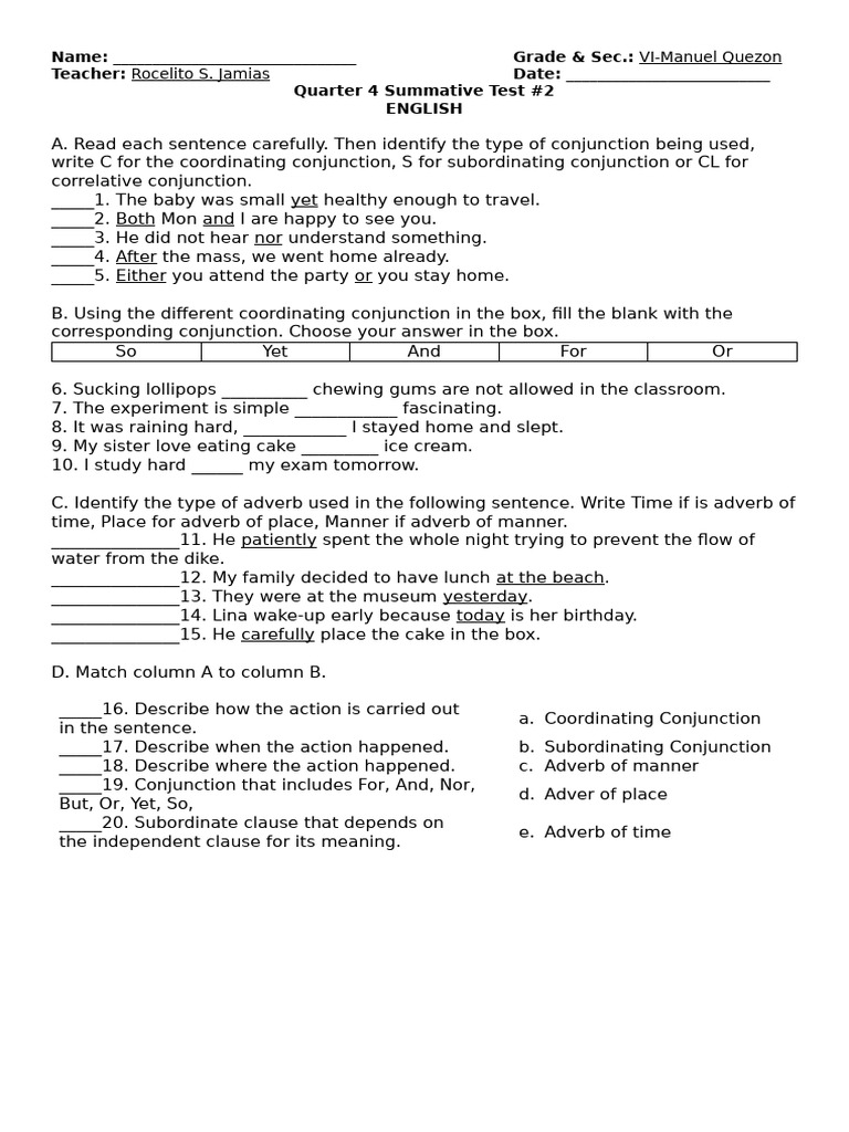 Q4 Summative Test 2 | PDF
