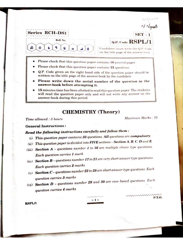 Chem Pre Board 2 | PDF