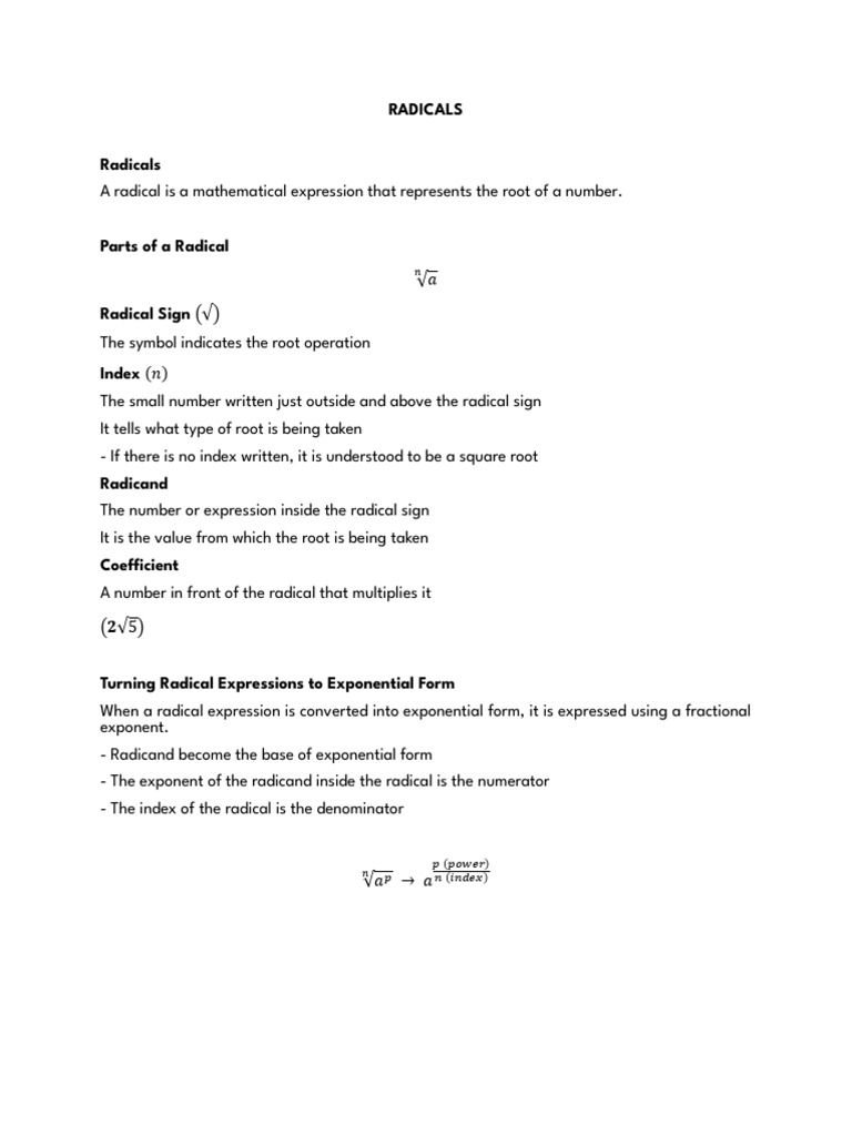 CET Math Reviewer 1.3 Radicals | PDF | Multiplication | Numbers