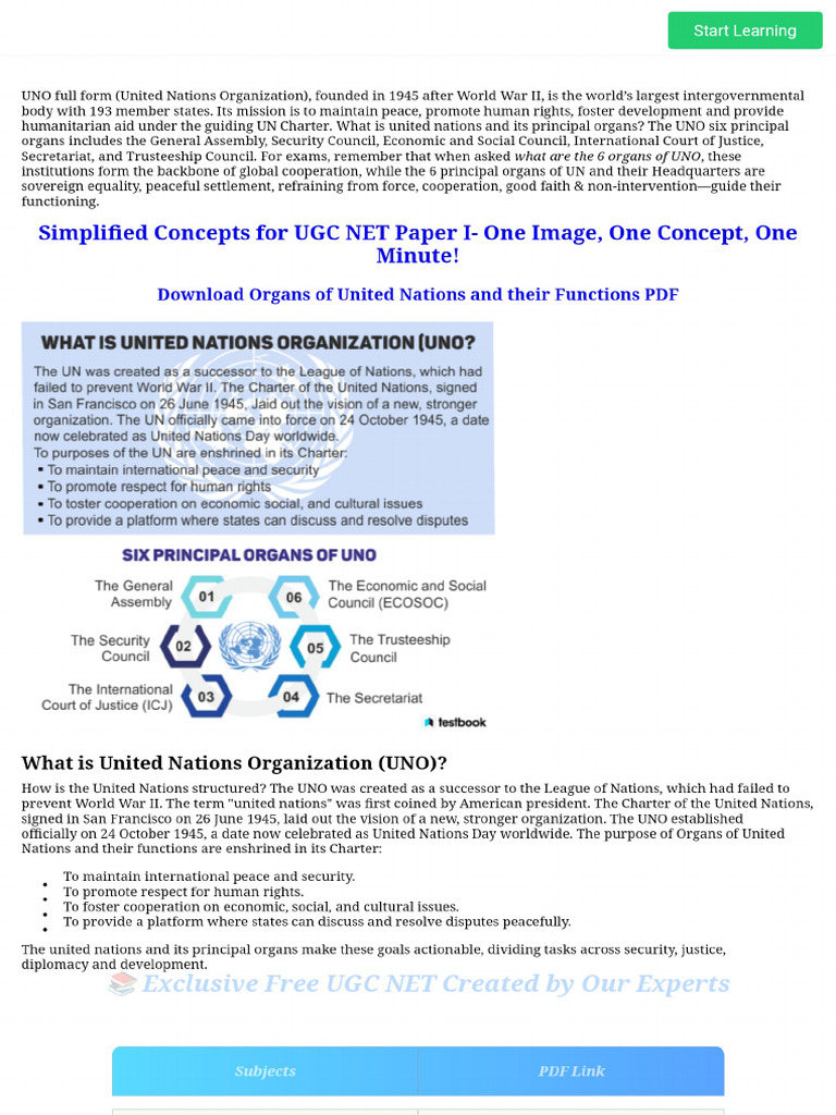 United Nations and Its Principal Organs - Functions & History | PDF