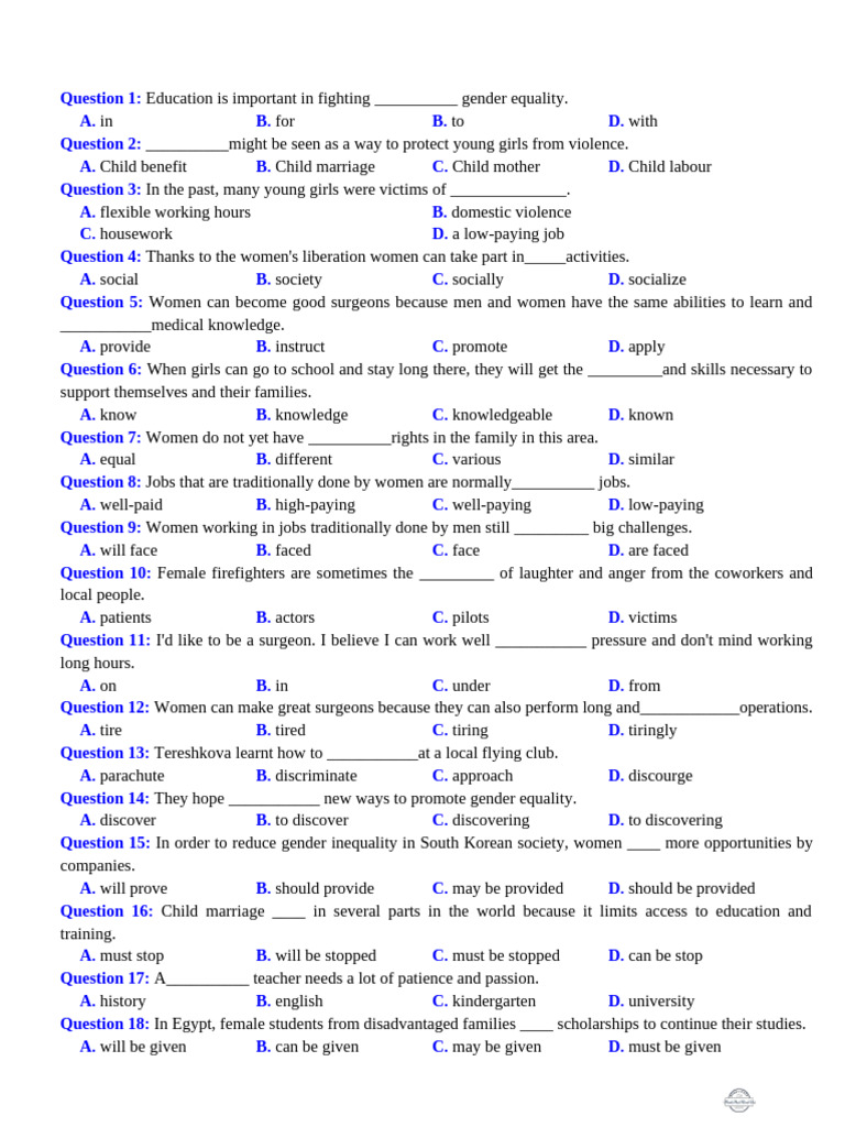 Quiz 10 | PDF | Gender Inequality | Gender Studies