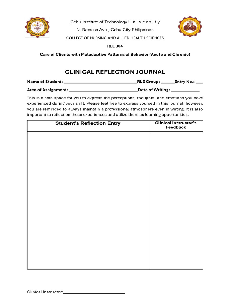 Clinical Reflection Journal: Student's Reflection Entry | PDF