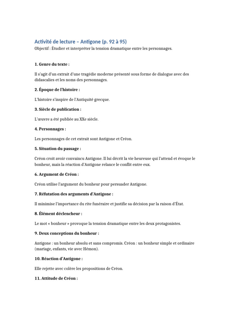 Correction Antigone Activite Lecture | PDF