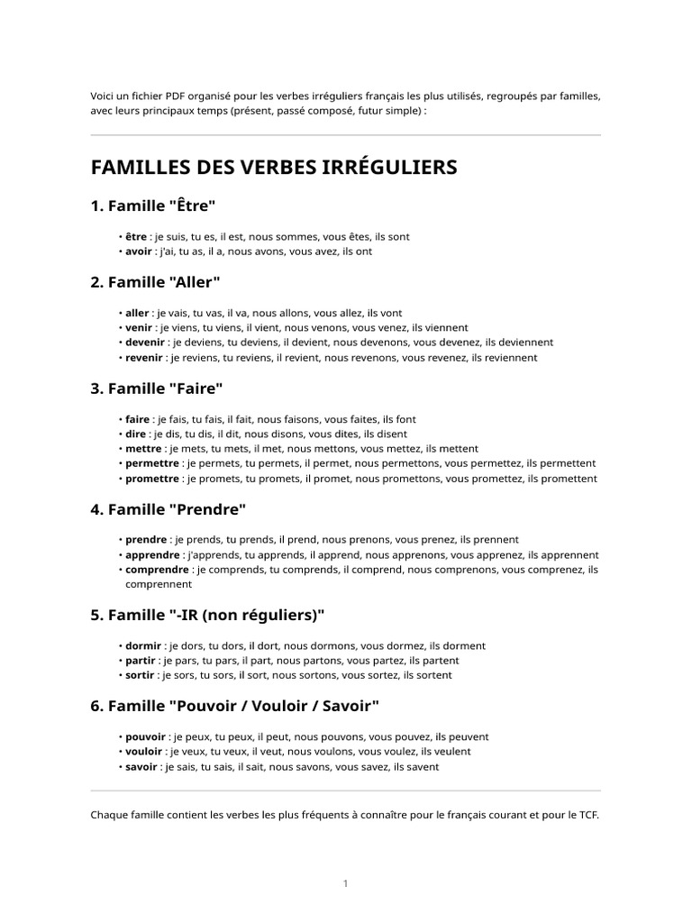 French Irregular Verbs | PDF