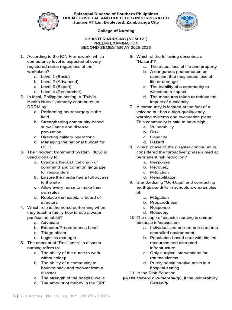 Prelim Disaster 2025-2026 | PDF | Emergency Management | Natural Disasters