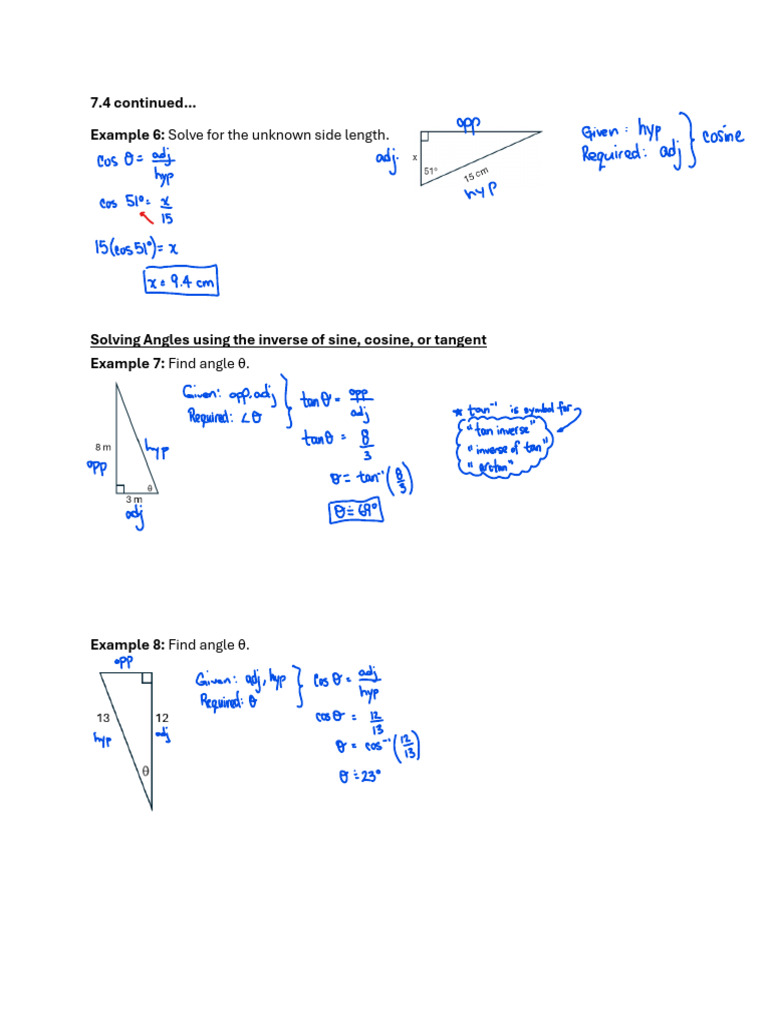 7.4 Primary Trigonometric Ratios Part 2 (Solutions) | PDF