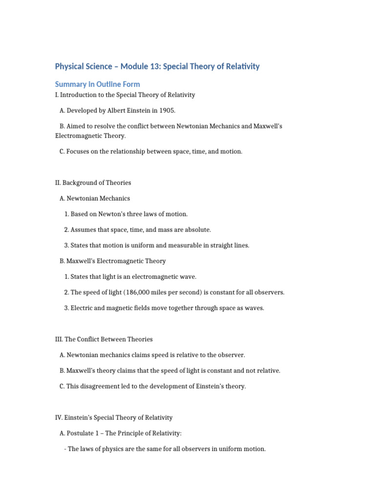 Module 13 Special Theory of Relativity | PDF | Special Relativity ...