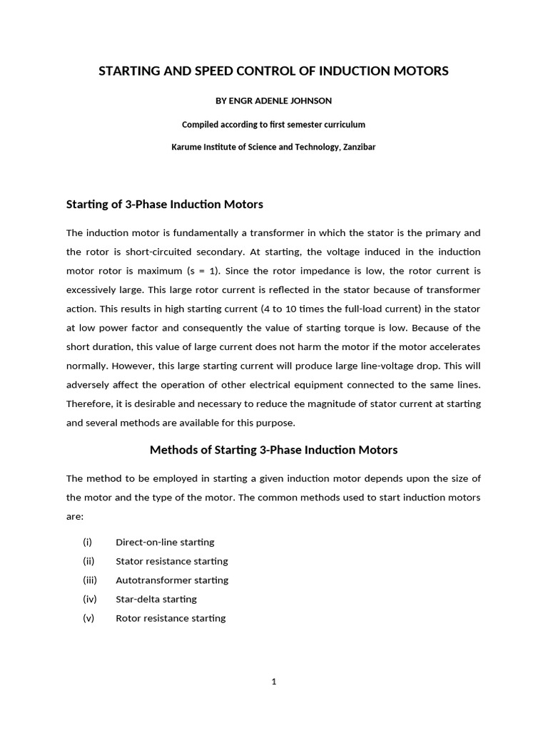 Starting and Speed Control of Induction Motors | PDF | Electric Motor ...