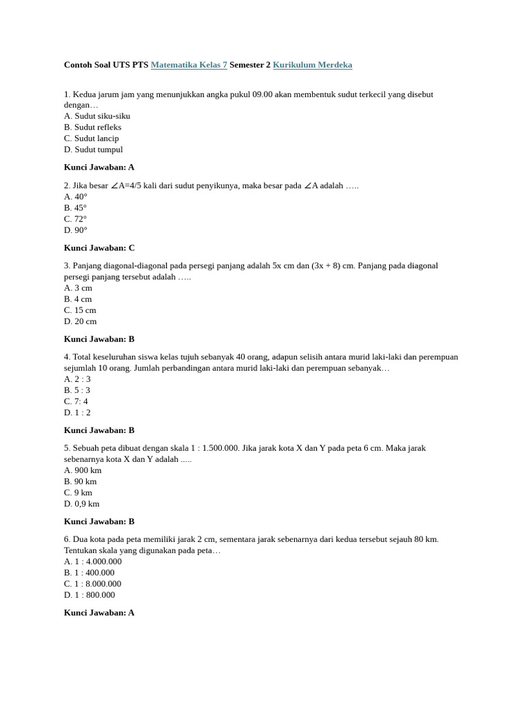 Matematika Uts 7 | PDF
