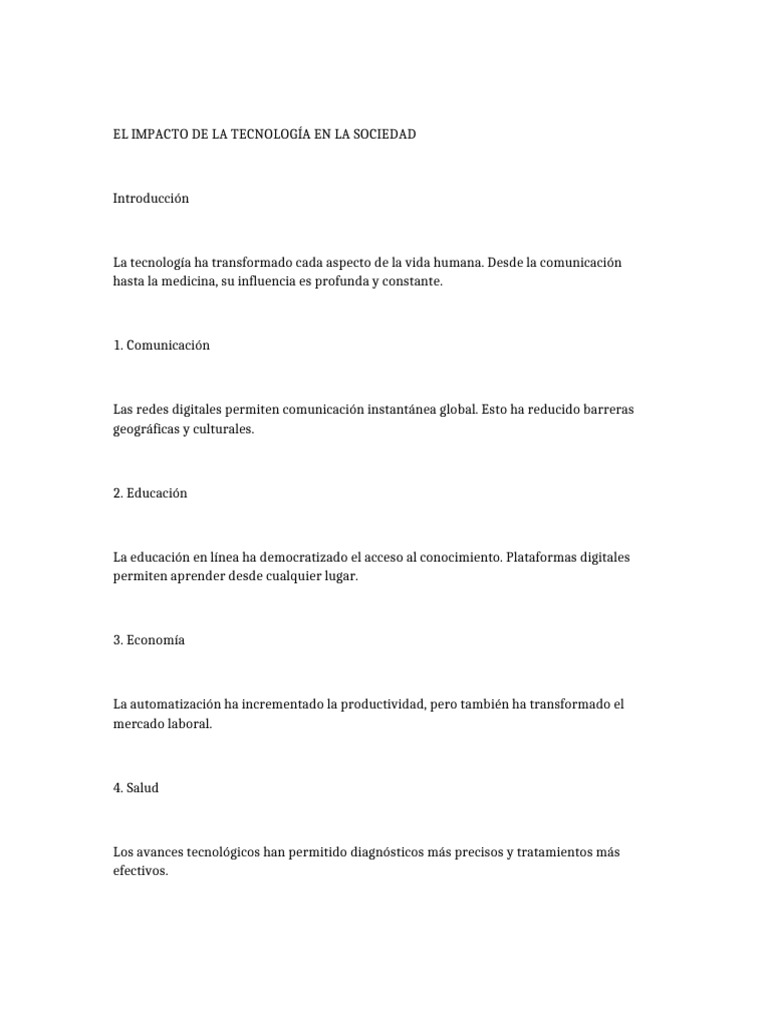 Documento 2 El Impacto de La Tecnologia en La Sociedad | PDF ...