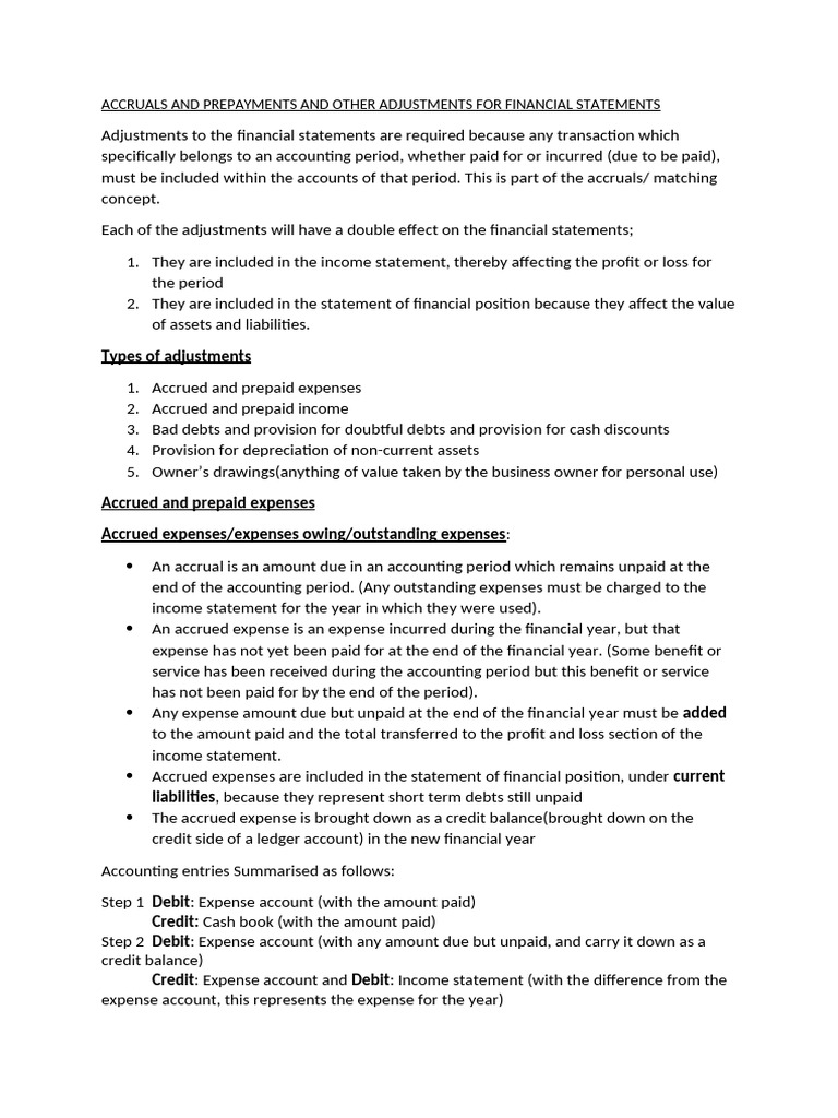 Accruals and Prepayments and Other Adjustments For Financial Statements ...