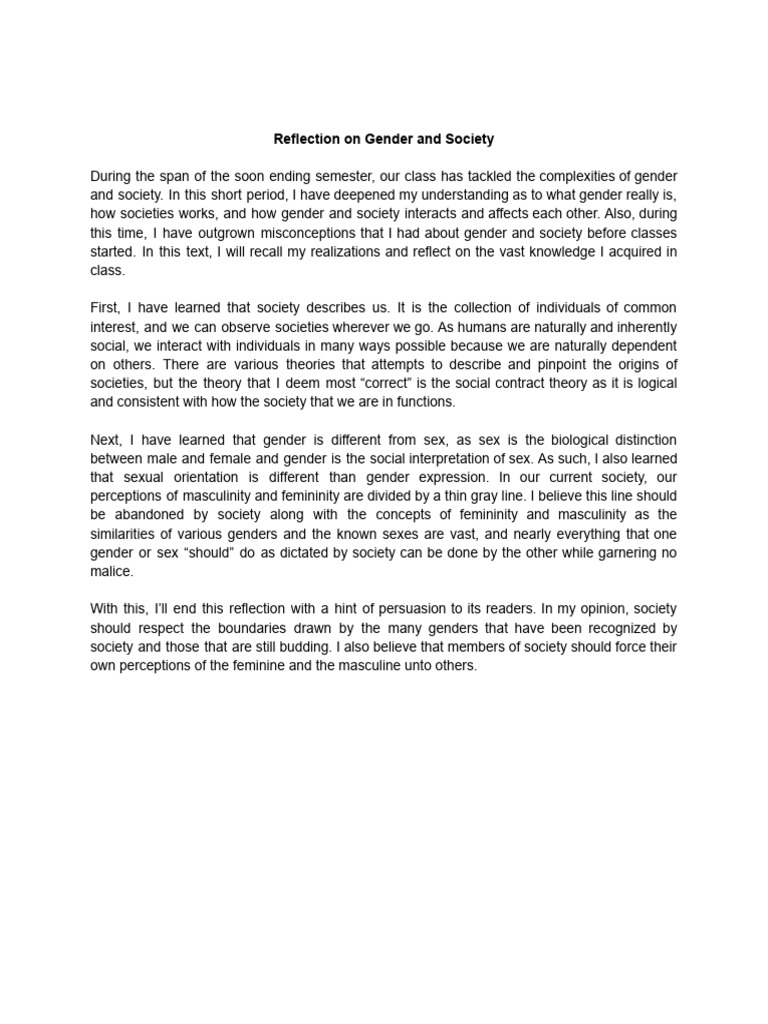 Reflection On Gender and Society | PDF