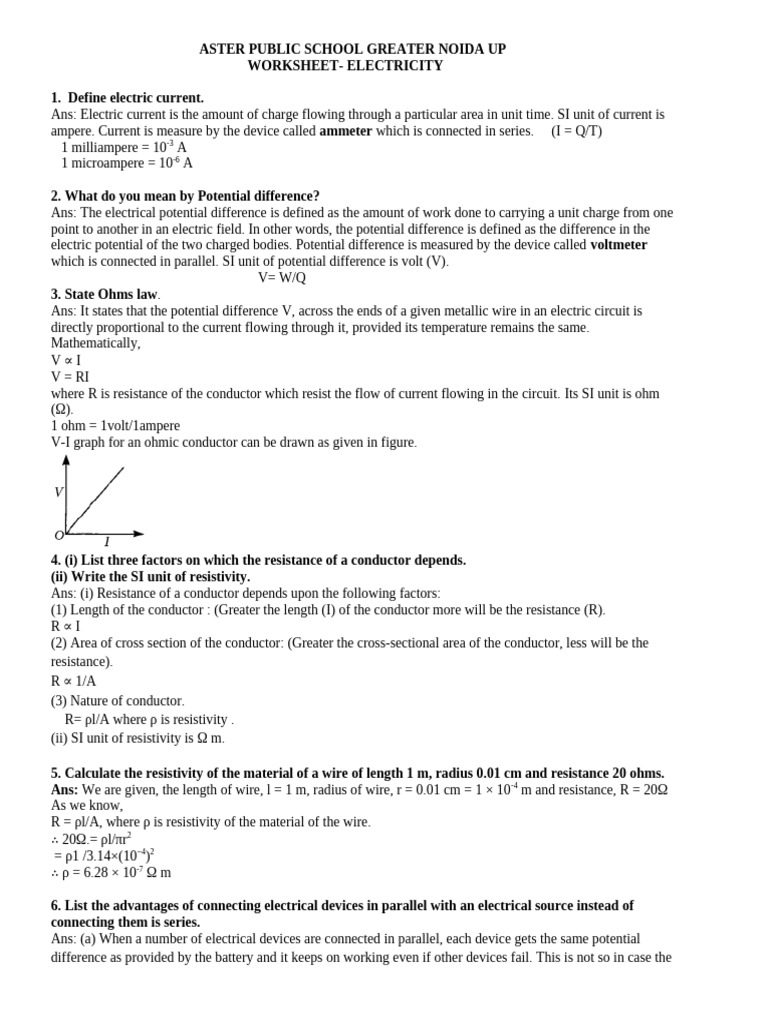 Worksheet - 2 Electricity | PDF | Electrical Resistance And Conductance ...