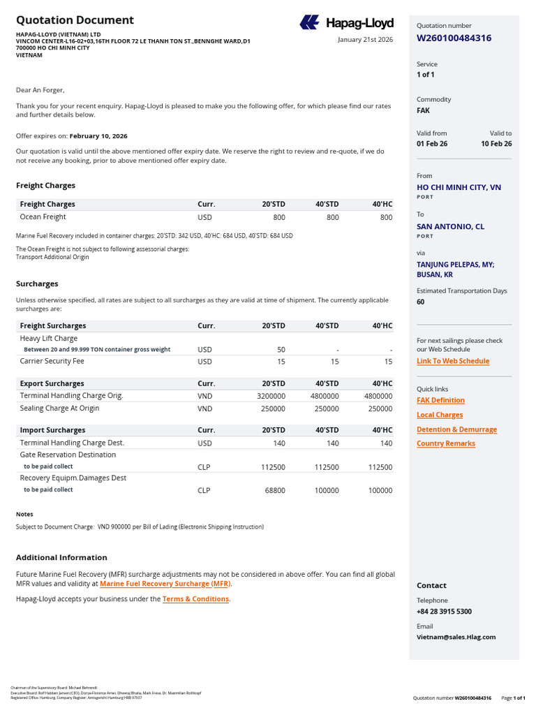 Quotation w260100484316 VNSGN Clsai | PDF | Cargo | Shipping