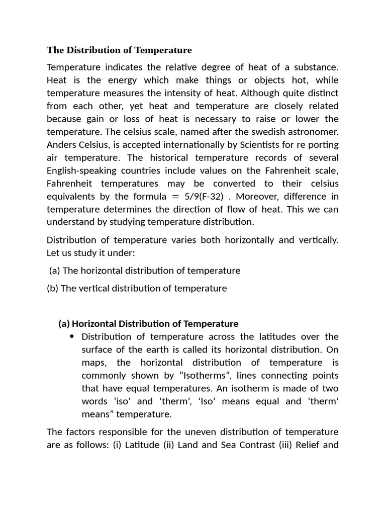 Temperature and Its Distribution | PDF | Atmosphere Of Earth | Physical ...