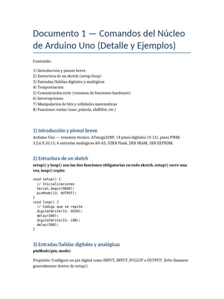 Documento1 Comandos Nucleo Arduino Uno | PDF | Arduino | Arquitectura ...