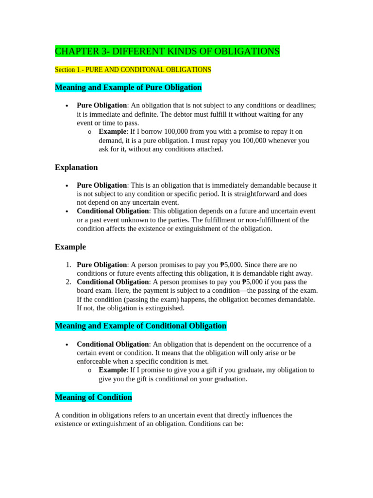 Oblicon Chapter 3 - Explanations Section 1 To 6 | PDF | Debt | Debtor