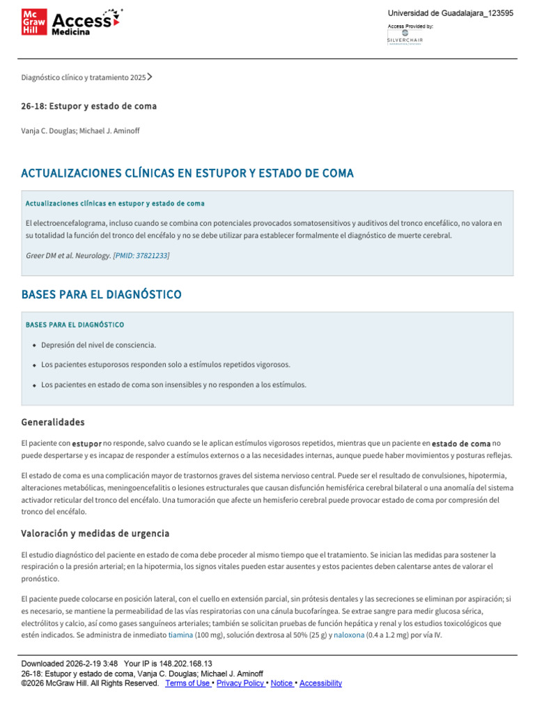 Estupor y Estado de Coma | PDF