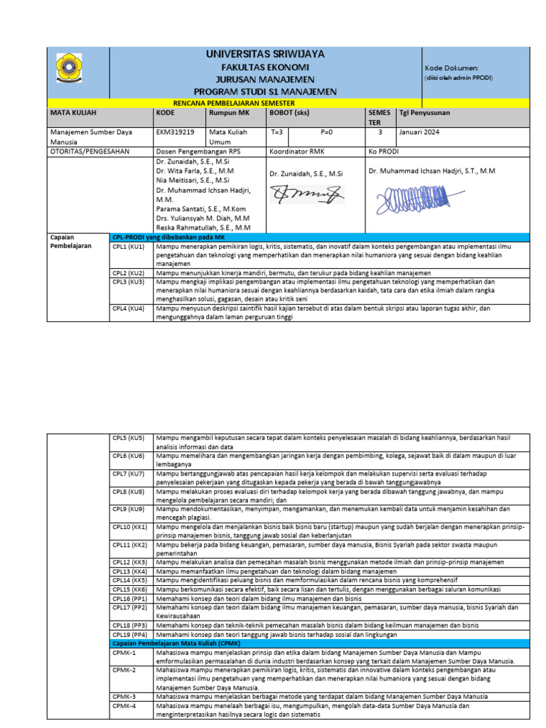 Rps Obe Manajemen SDM - 2024 | PDF