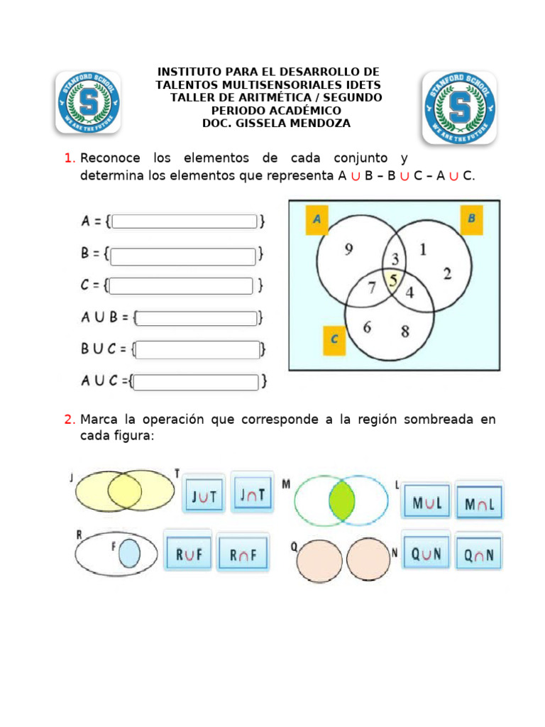 Taller de Aritmetica Union e Interseccion de Conjuntos | PDF
