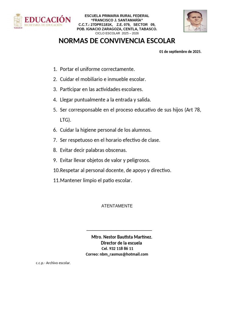 Normas de Convivencia Escolar | PDF