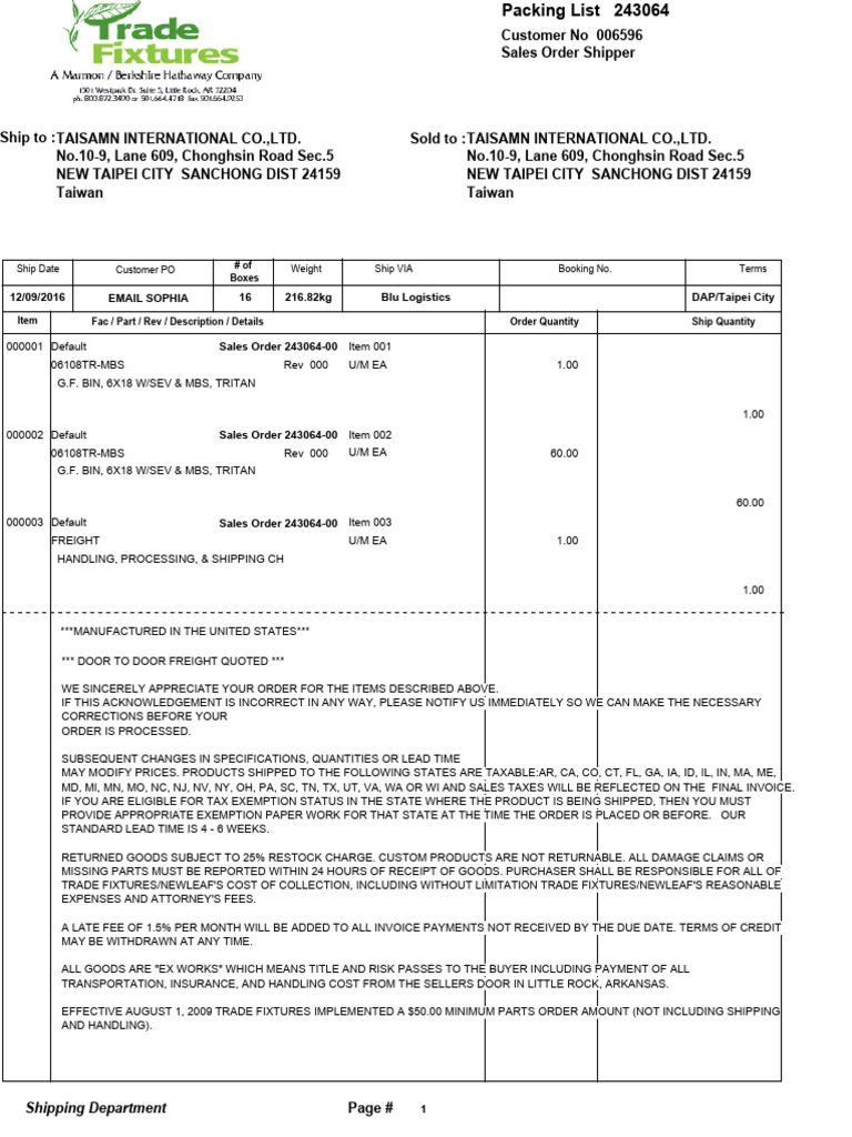 Packing List #243064 | PDF | Fee | Receipt