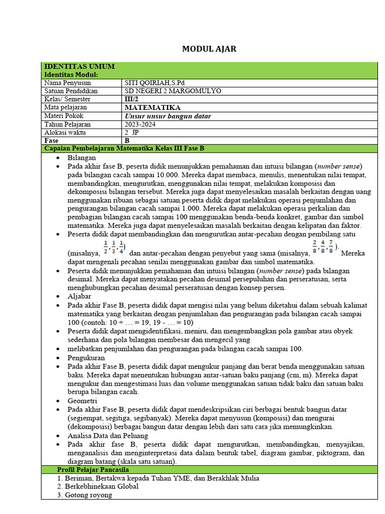 Modul Matematika Kelas 3 Bab 4 | PDF